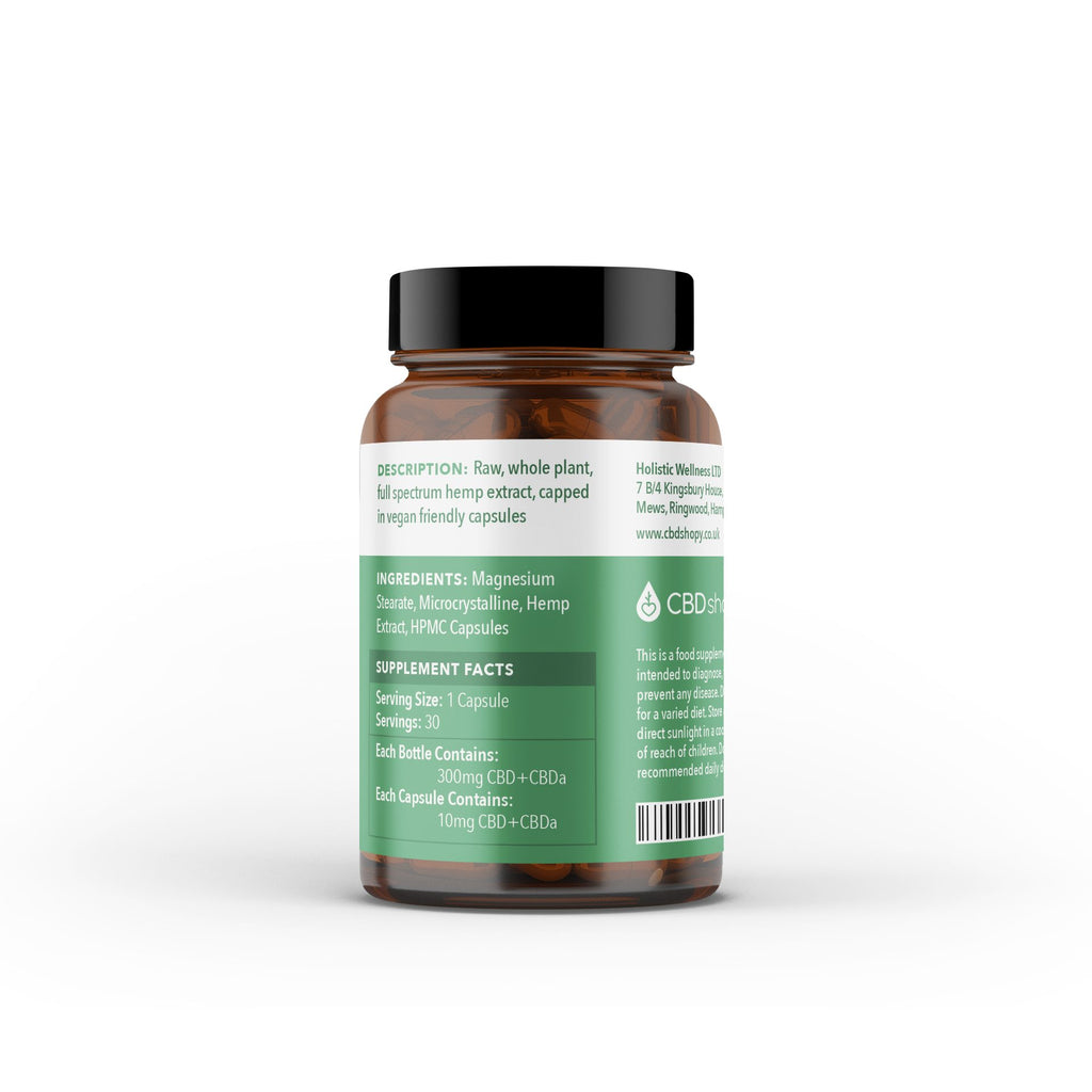 Full Spectrum CBD Capsules (300mg) (30 caps) | Raw | Whole Plant | Full Spectrum Hemp Extract | capped in Vegan Friendly Capsules | CBD SHOPY UK